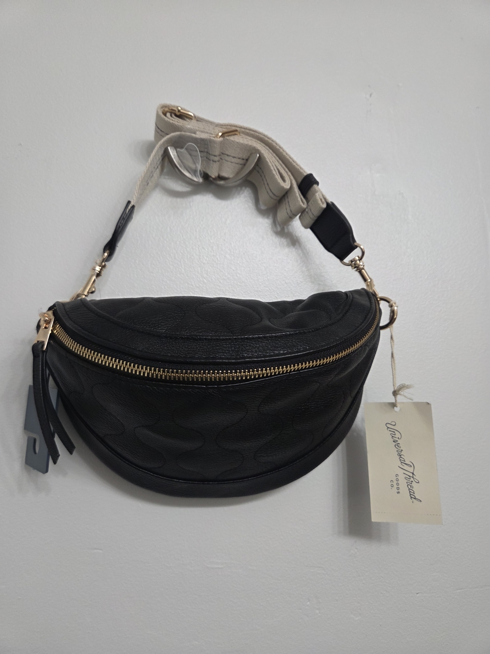 Black Quilted Bum Bag/Crossbody Bag with Gold Hardware